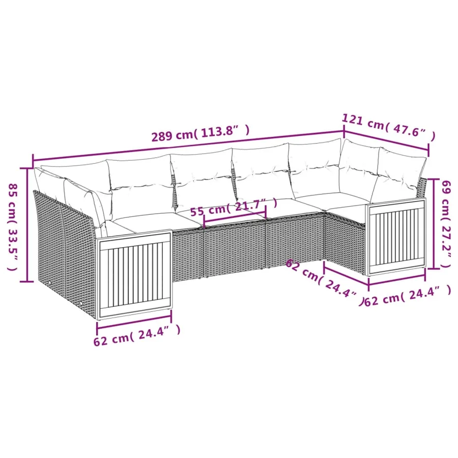 Salon de jardin avec coussins 7 pcs beige résine tressée - 7