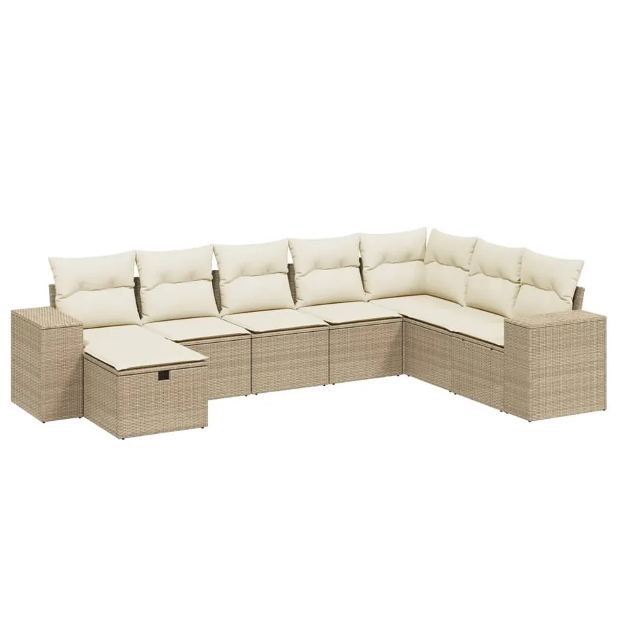 Salon de jardin avec coussins 8 pcs beige résine tressée - 2