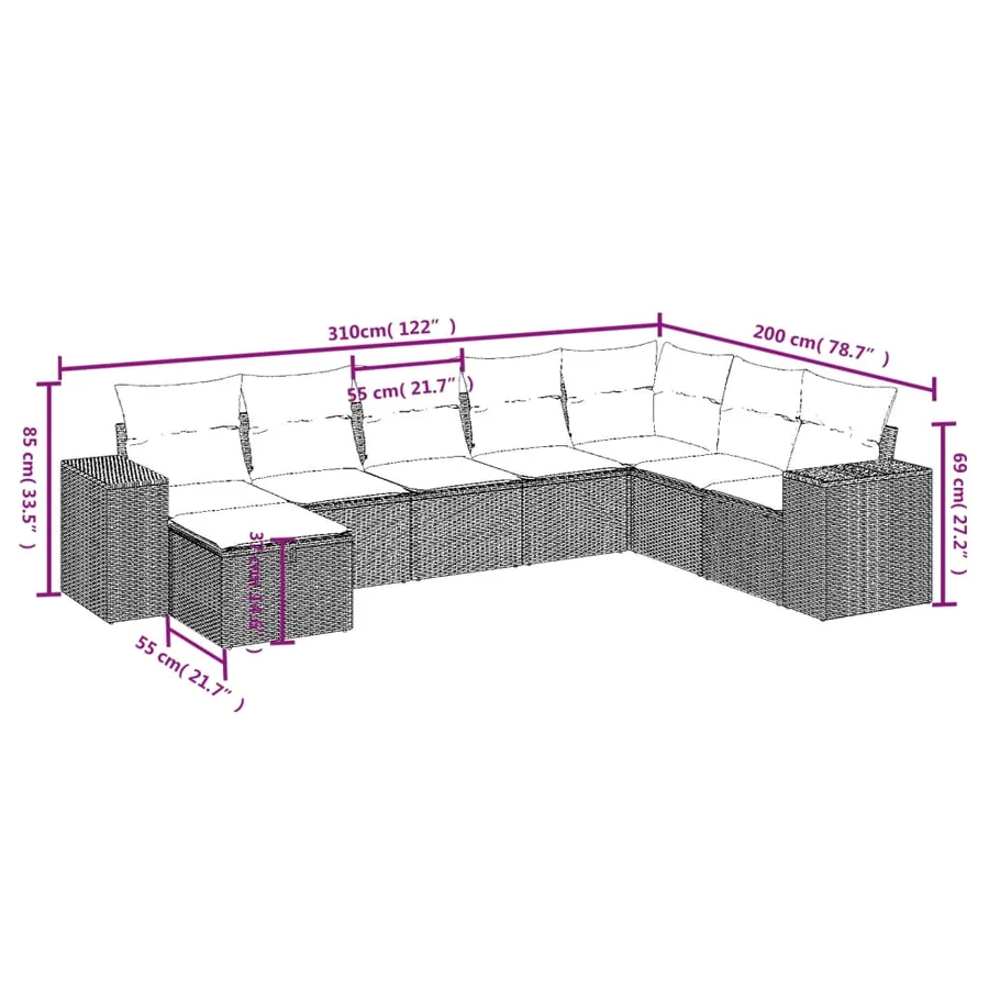 Salon de jardin avec coussins 8 pcs beige résine tressée - 4