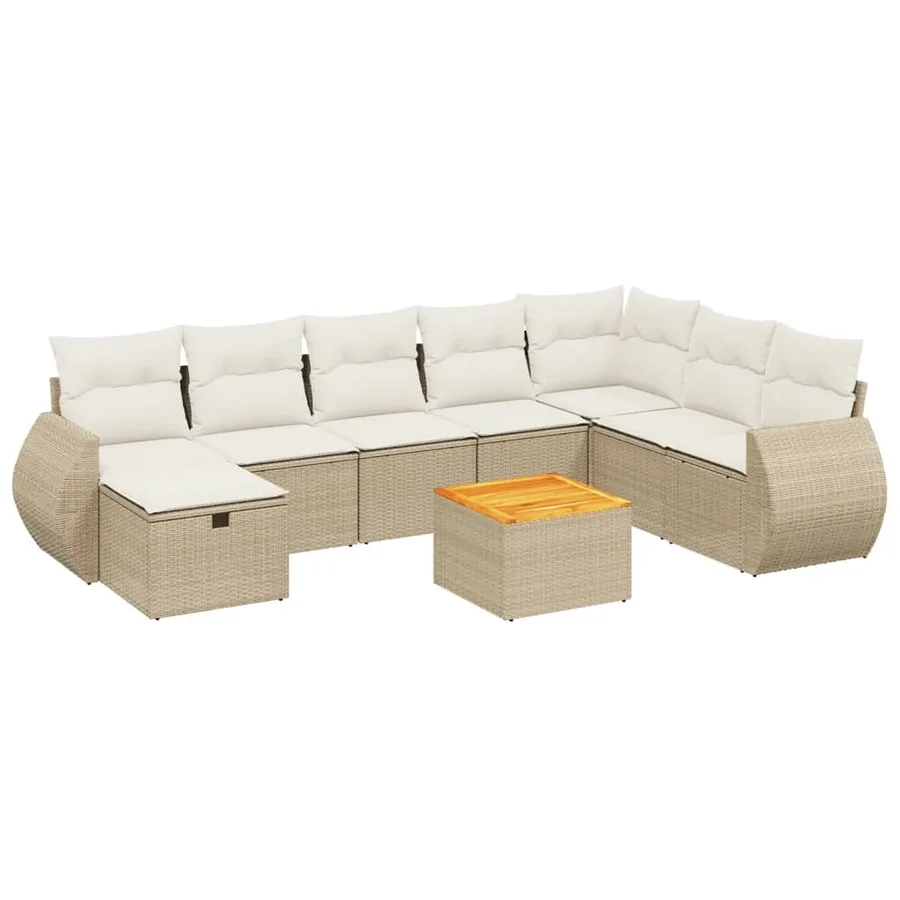 Salon de jardin avec coussins 9 pcs beige résine tressée - 2