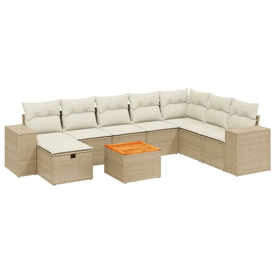 Salon de jardin avec coussins 9 pcs beige résine tressée - 2