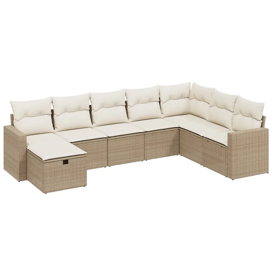 Salon de jardin avec coussins 8 pcs beige résine tressée - 2