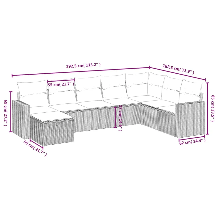 Salon de jardin avec coussins 8 pcs beige résine tressée - 4