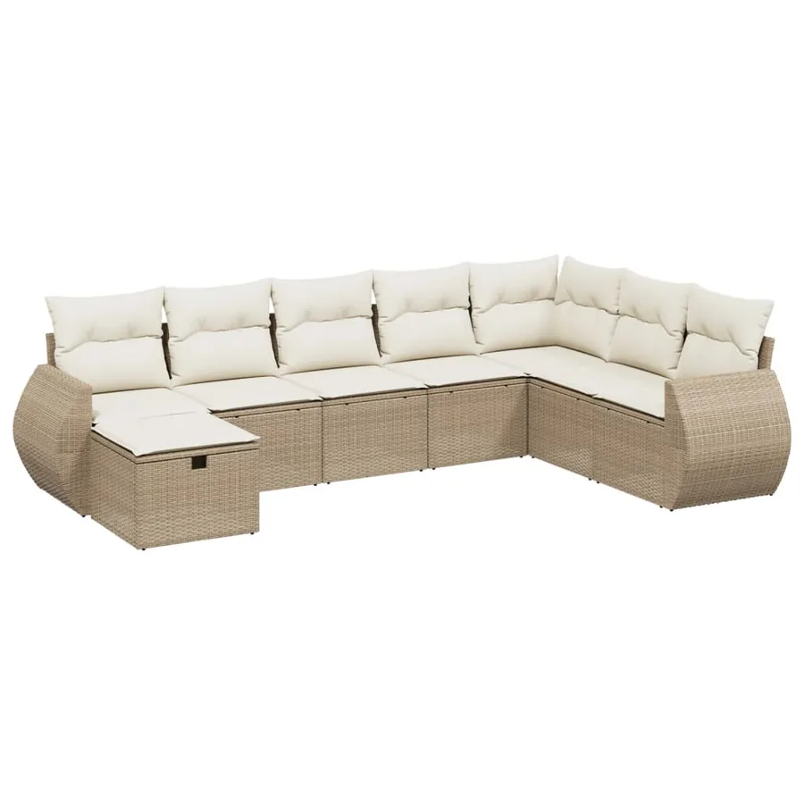 Salon de jardin avec coussins 8 pcs beige résine tressée - 2