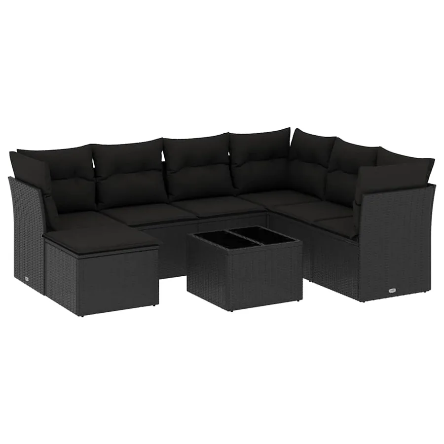 Salon de jardin 8 pcs avec coussins noir résine tressée - 2