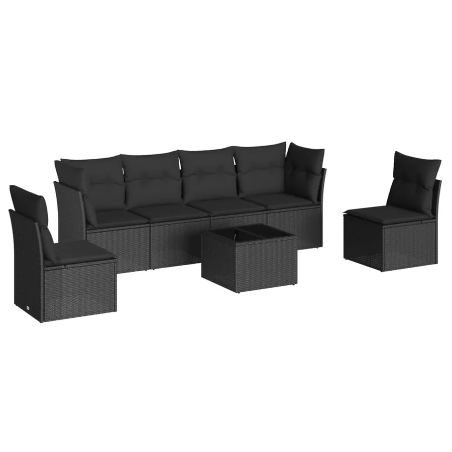 Salon de jardin 7 pcs avec coussins noir résine tressée 62 x 62 x 69 cm - 54,7 kg - 2