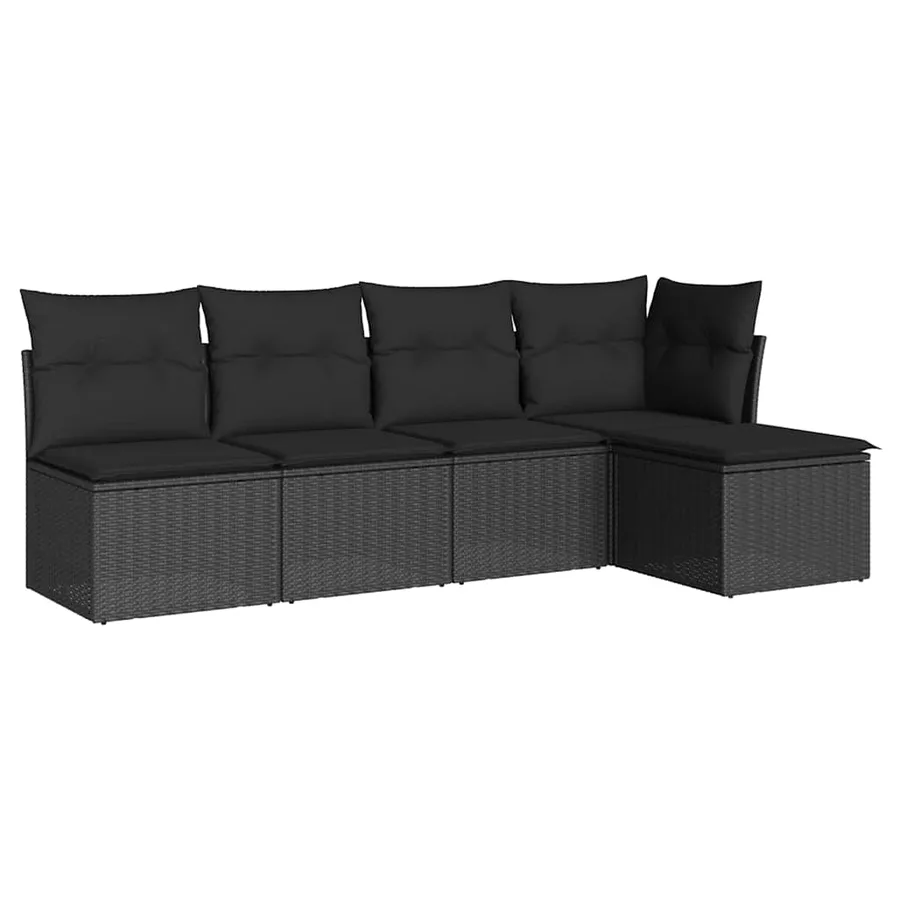Salon de jardin 5 pcs avec coussins noir résine tressée - 2