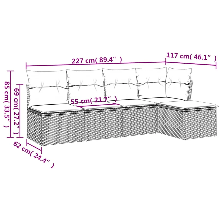 Salon de jardin 5 pcs avec coussins noir résine tressée - 3