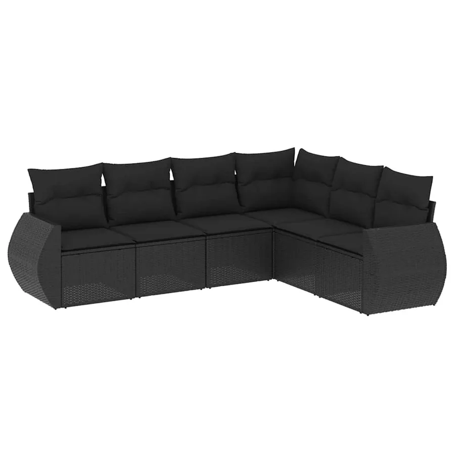 Salon de jardin 6 pcs avec coussins noir résine tressée - 2