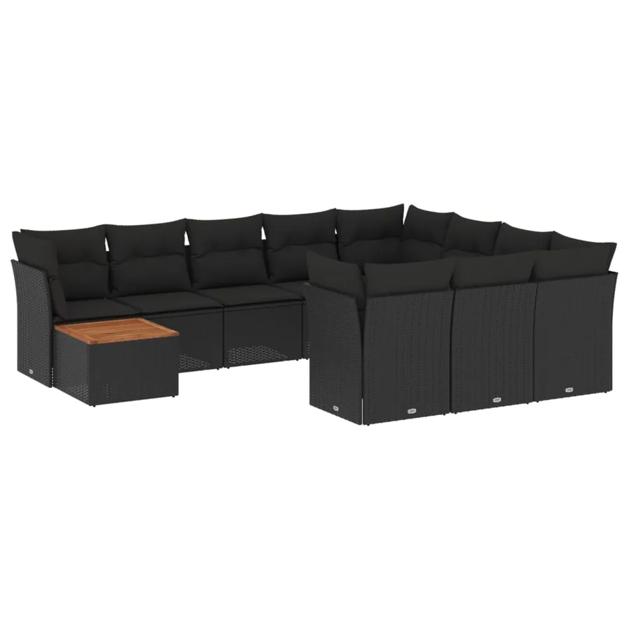 Salon de jardin 11 pcs avec coussins noir résine tressée - 2