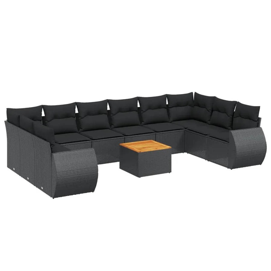 Salon de jardin 11 pcs avec coussins noir résine tressée - 2