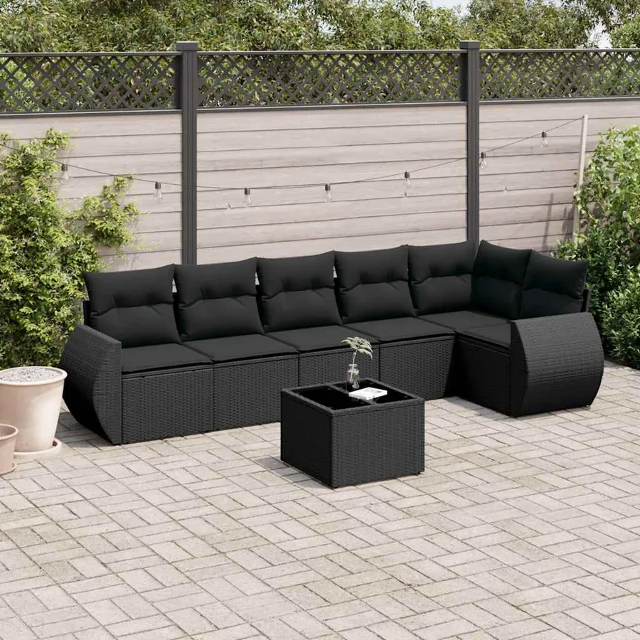 Salon de jardin 7 pcs avec coussins noir résine tressée 62 x 62 x 69 cm - 56,1 kg