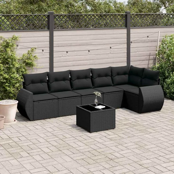 Salon de jardin 7 pcs avec coussins noir résine tressée 62 x 62 x 69 cm - 56,1 kg