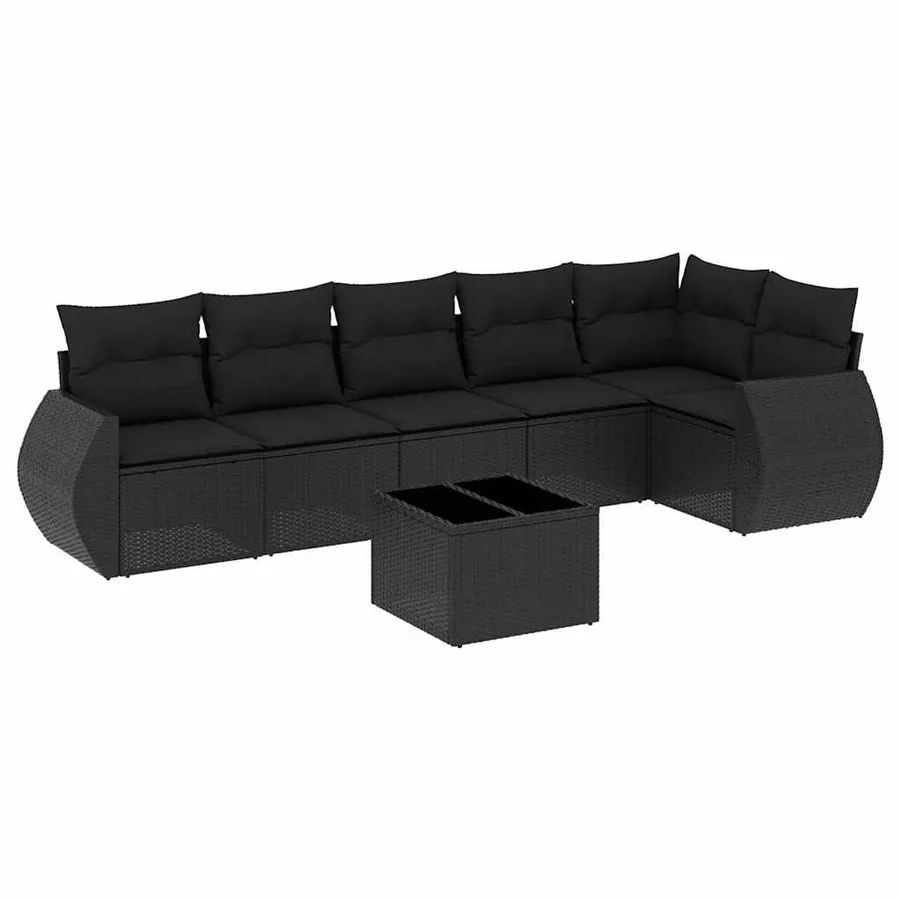 Salon de jardin 7 pcs avec coussins noir résine tressée 62 x 62 x 69 cm - 56,1 kg - 2