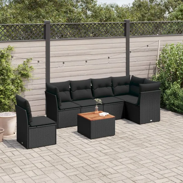 Salon de jardin 7 pcs avec coussins noir résine tressée 62 x 62 x 69 cm - 55,8 kg