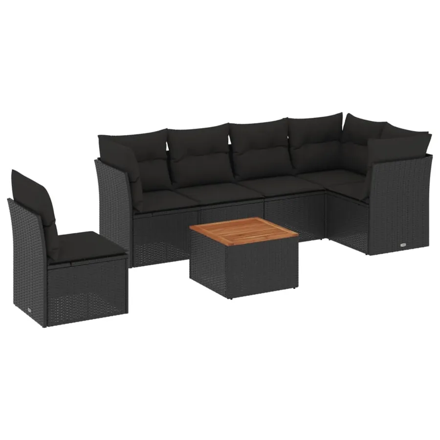 Salon de jardin 7 pcs avec coussins noir résine tressée 62 x 62 x 69 cm - 55,8 kg - 2