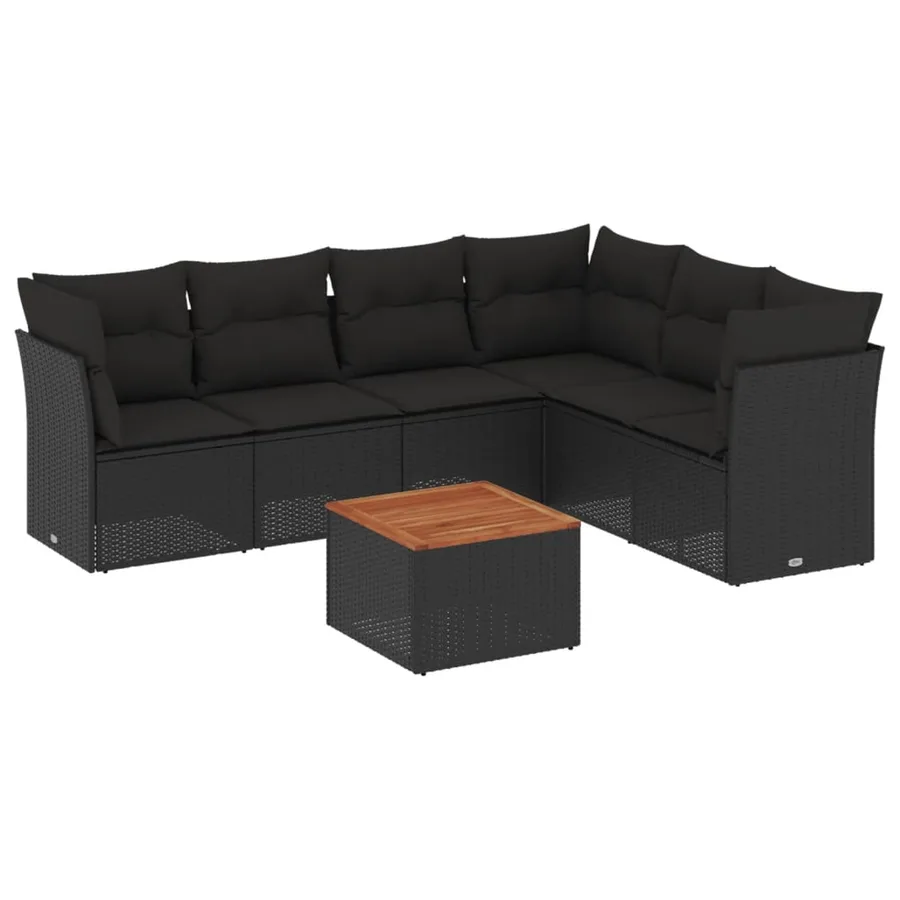 Salon de jardin 7 pcs avec coussins noir résine tressée 62 x 62 x 69 cm - 55,8 kg - 2