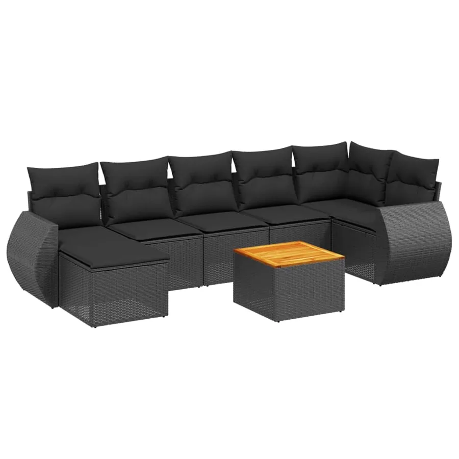 Salon de jardin 8 pcs avec coussins noir résine tressée - 2