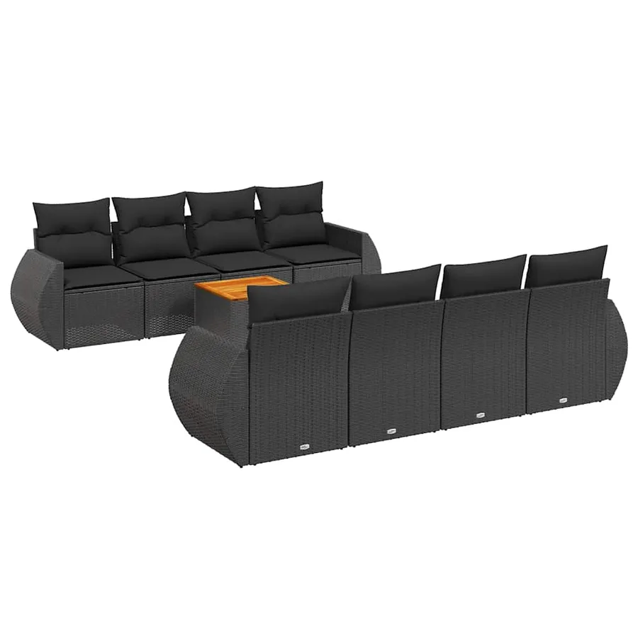 Salon de jardin 9 pcs avec coussins noir résine tressée - 2