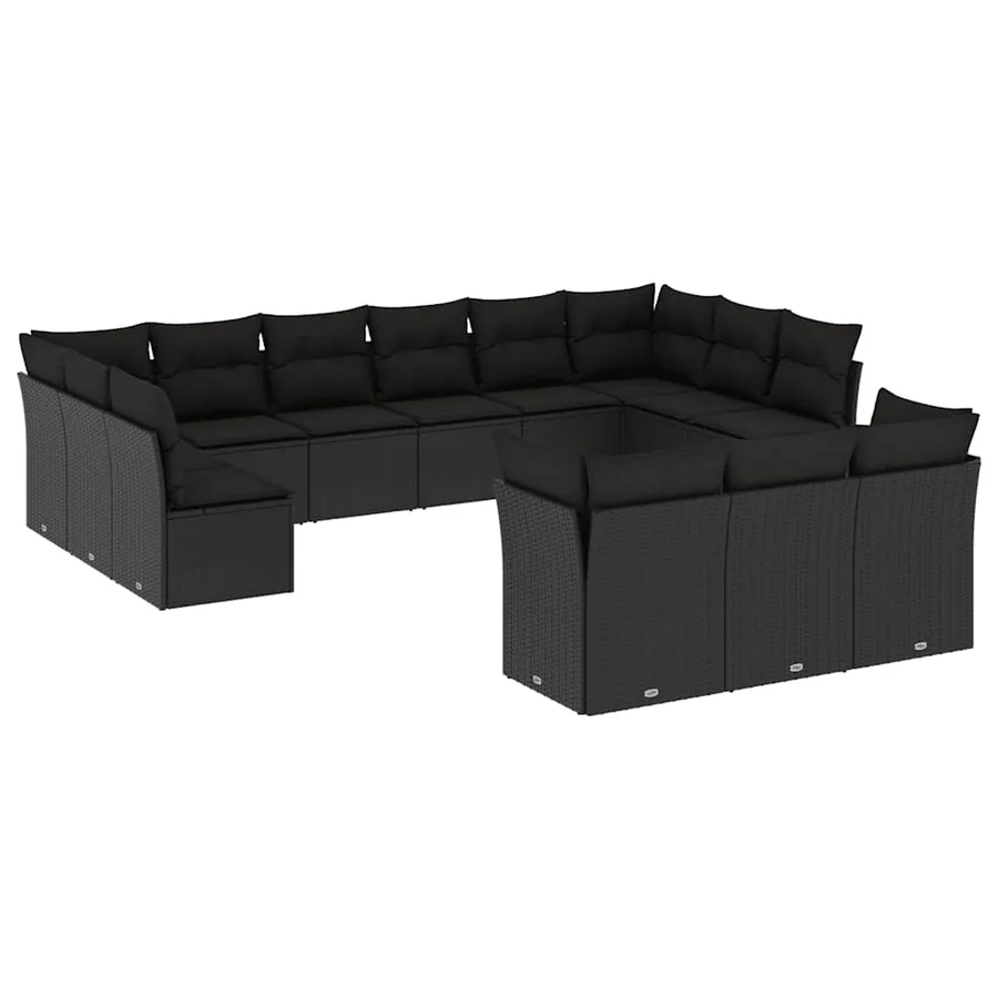 Salon de jardin avec coussins 13 pcs noir résine tressée - 2
