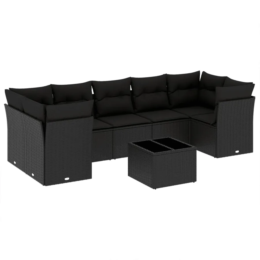 Salon de jardin 8 pcs avec coussins noir résine tressée - 2