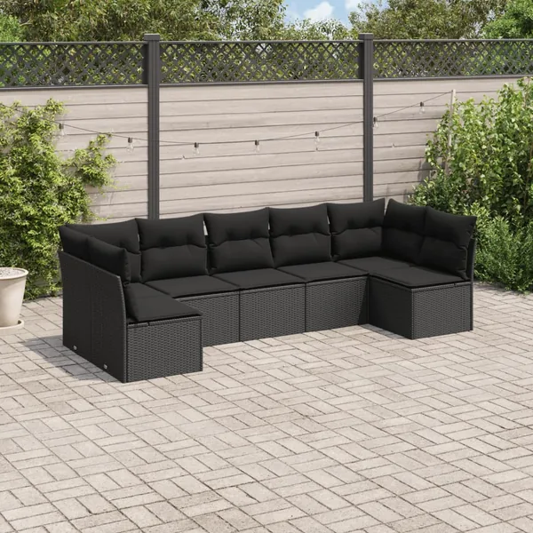 Salon de jardin 7 pcs avec coussins noir résine tressée 62 x 62 x 69 cm - 54,7 kg