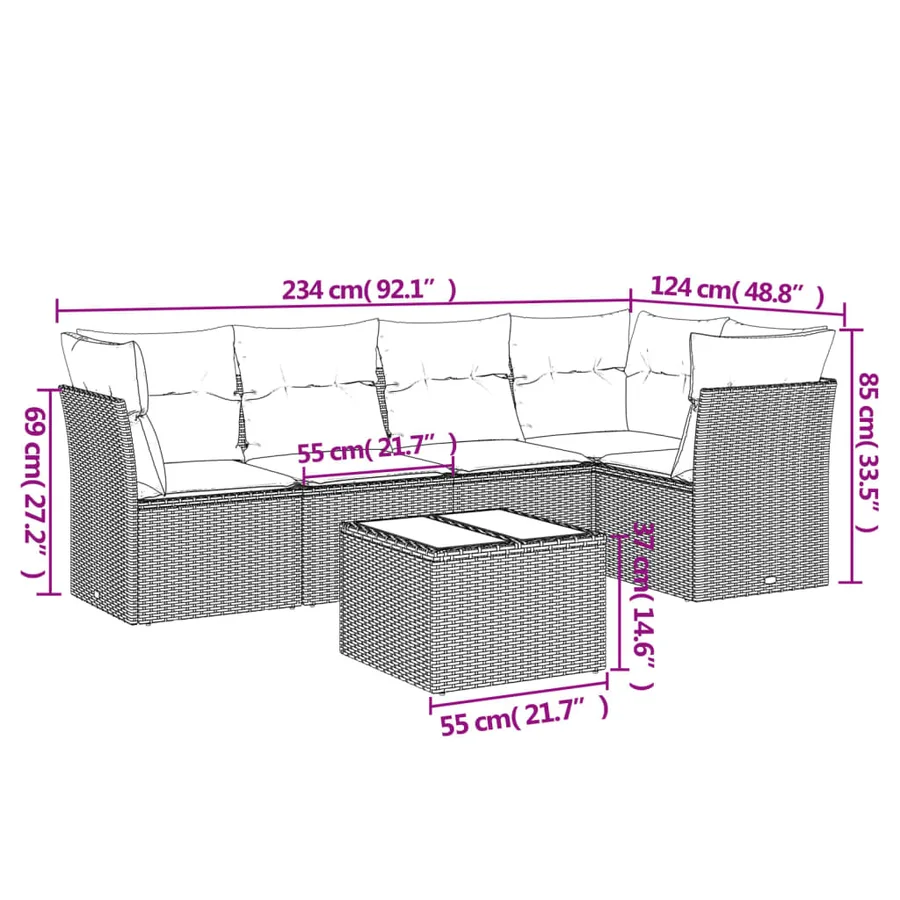 Salon de jardin 6 pcs avec coussins noir résine tressée - 3
