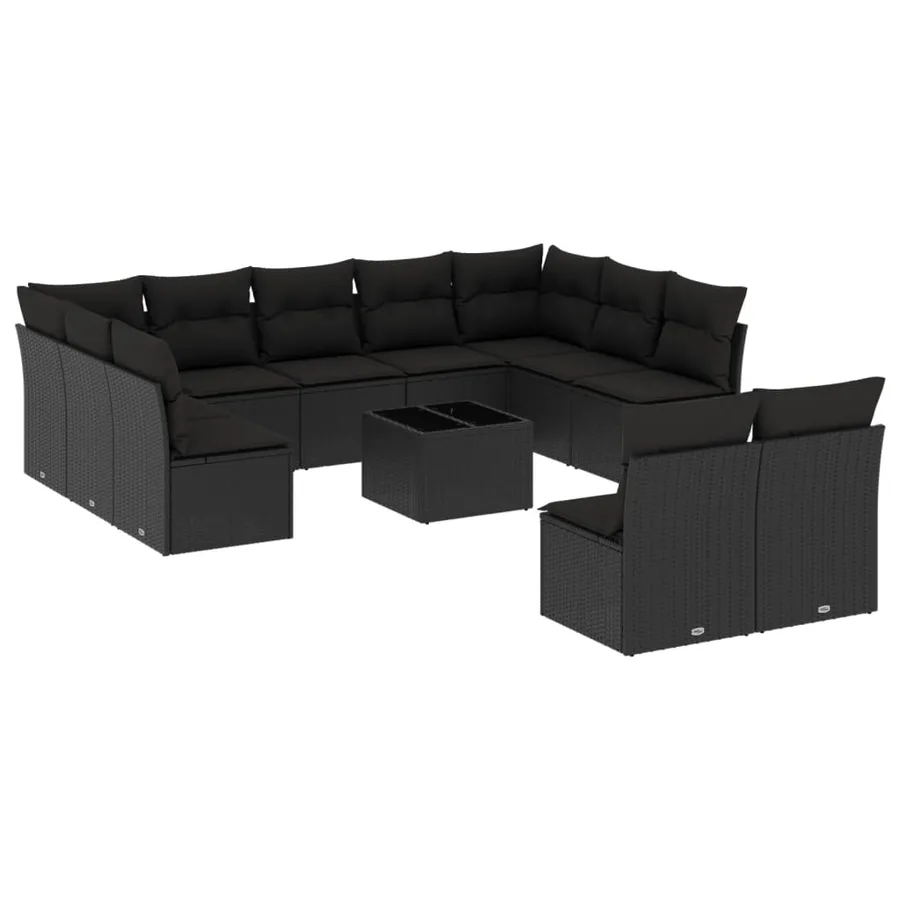 Salon de jardin 12 pcs avec coussins noir résine tressée - 2