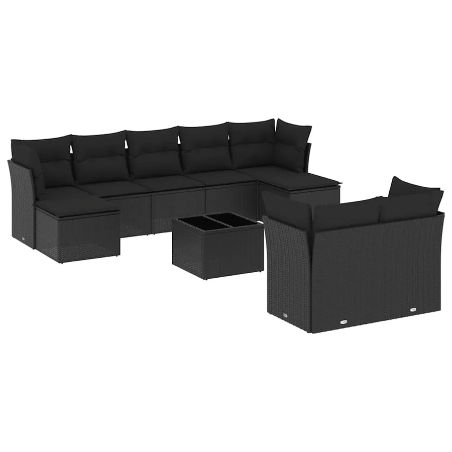 Salon de jardin 10 pcs avec coussins noir résine tressée - 2