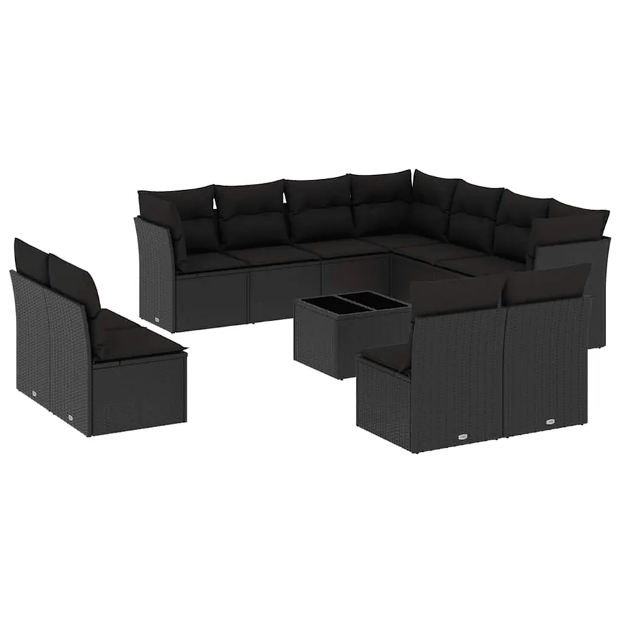 Salon de jardin 12 pcs avec coussins noir résine tressée - 2