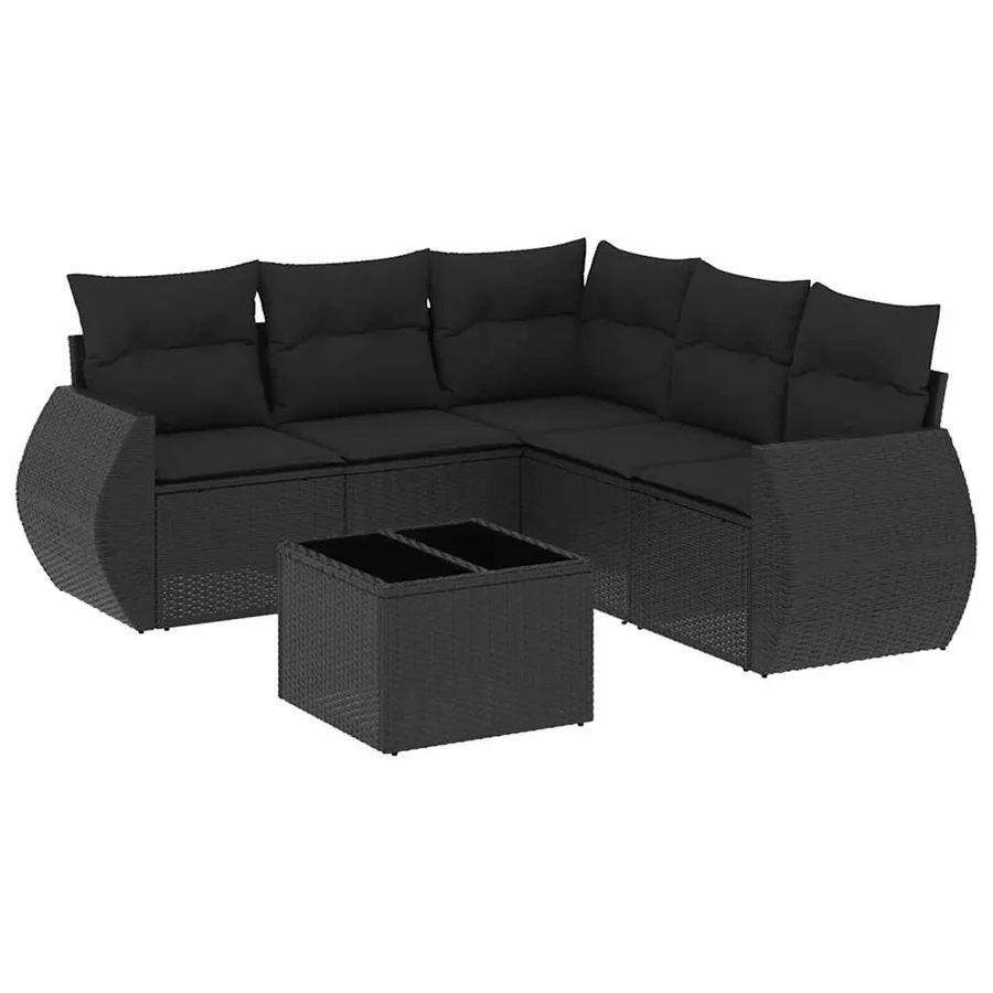 Salon de jardin 6 pcs avec coussins noir résine tressée - 2