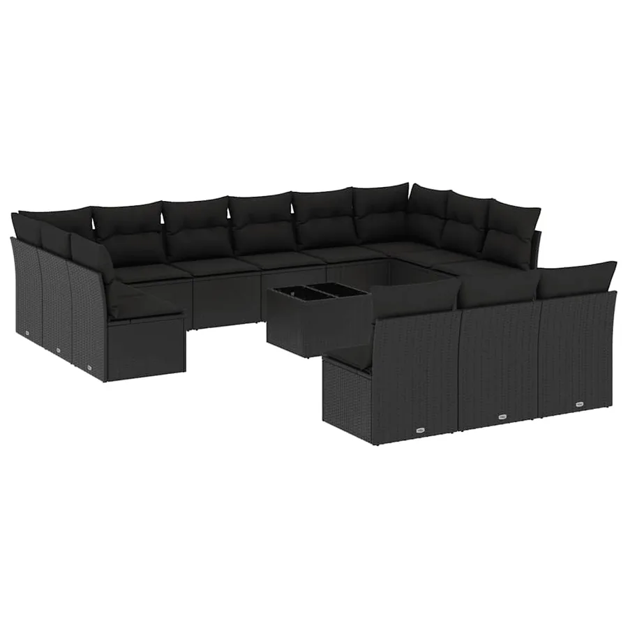 Salon de jardin avec coussins 14 pcs noir résine tressée - 2