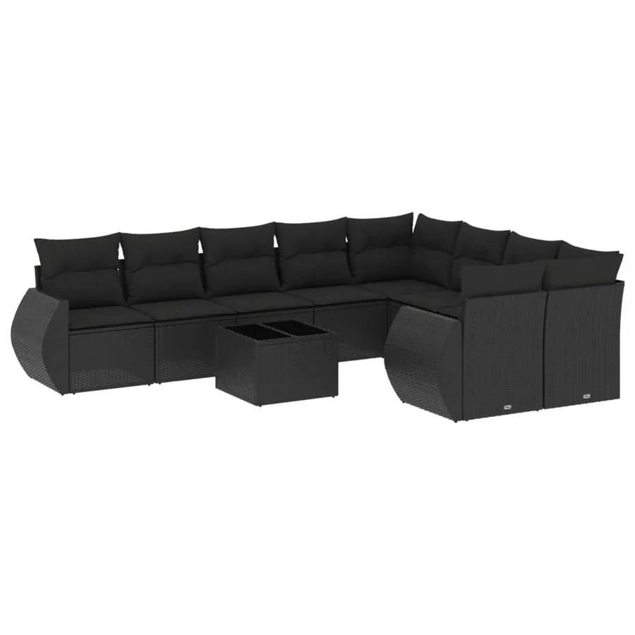 Salon de jardin 10 pcs avec coussins noir résine tressée - 2