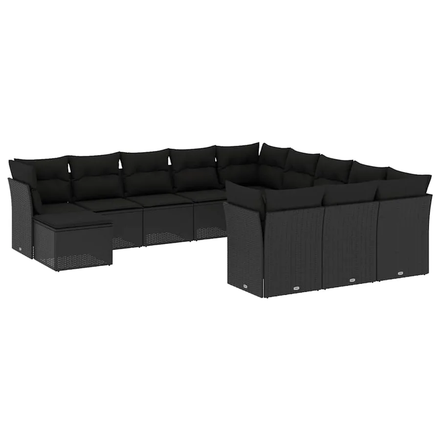 Salon de jardin 12 pcs avec coussins noir résine tressée - 2