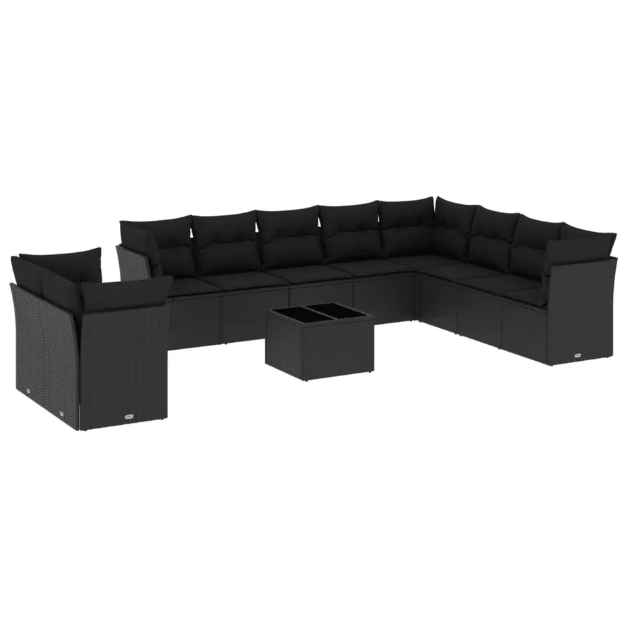 Salon de jardin 11 pcs avec coussins noir résine tressée - 2