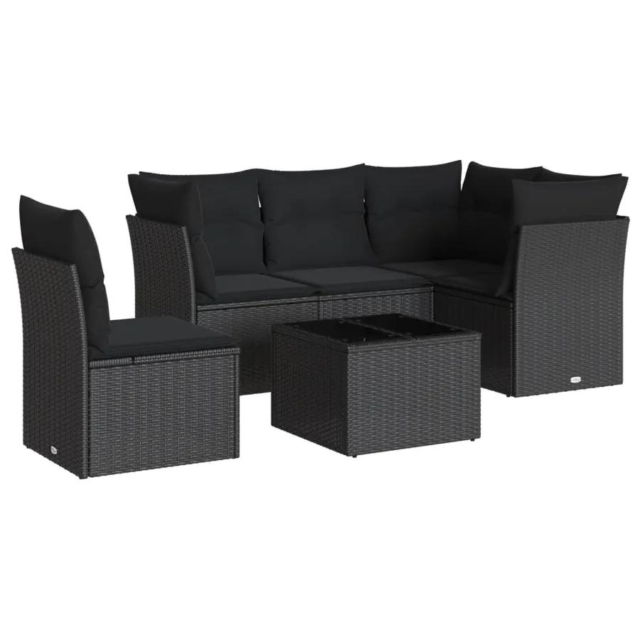 Salon de jardin 6 pcs avec coussins noir résine tressée - 2