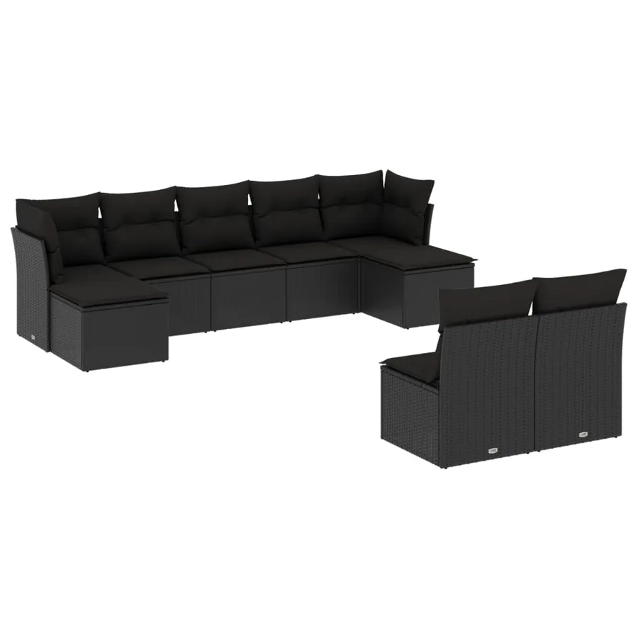 Salon de jardin 9 pcs avec coussins noir résine tressée - 2