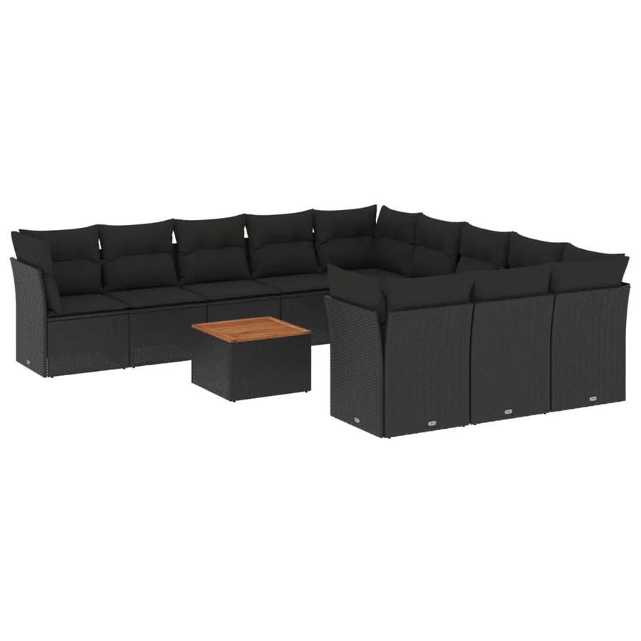 Salon de jardin 12 pcs avec coussins noir résine tressée - 2