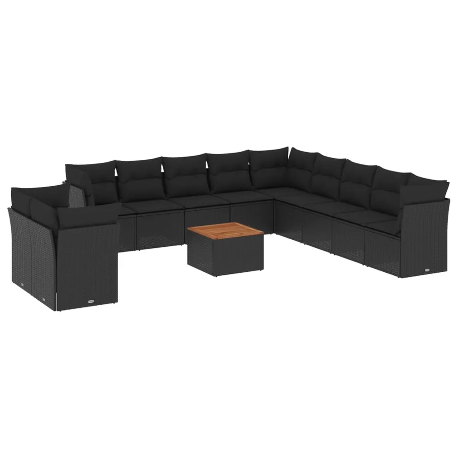 Salon de jardin 12 pcs avec coussins noir résine tressée - 2