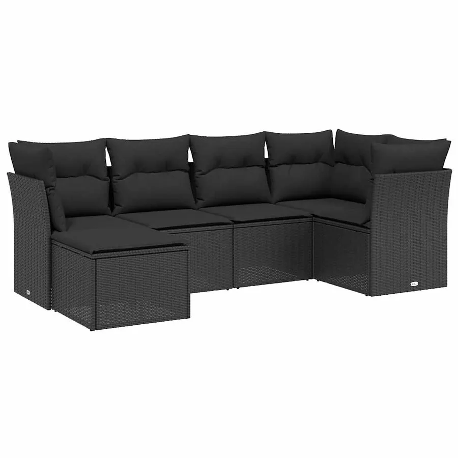 Salon de jardin 6 pcs avec coussins noir résine tressée - 2