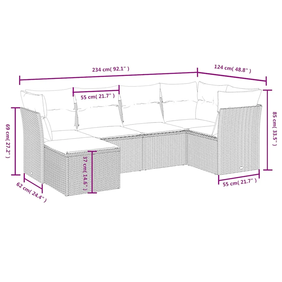 Salon de jardin 6 pcs avec coussins noir résine tressée - 4