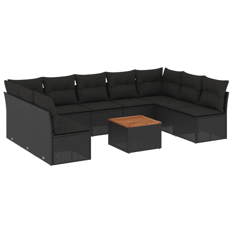 Salon de jardin 10 pcs avec coussins noir résine tressée - 2