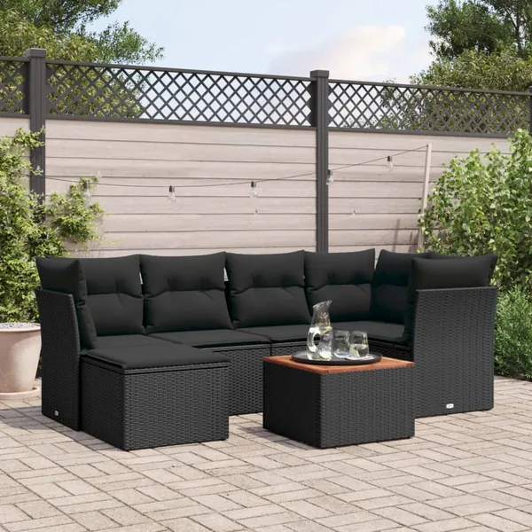 Salon de jardin 7 pcs avec coussins noir résine tressée 62 x 62 x 69 cm - 56,7 kg