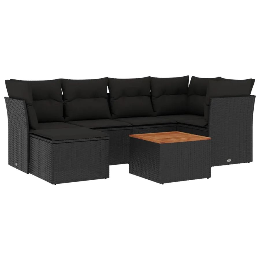Salon de jardin 7 pcs avec coussins noir résine tressée 62 x 62 x 69 cm - 56,7 kg - 2