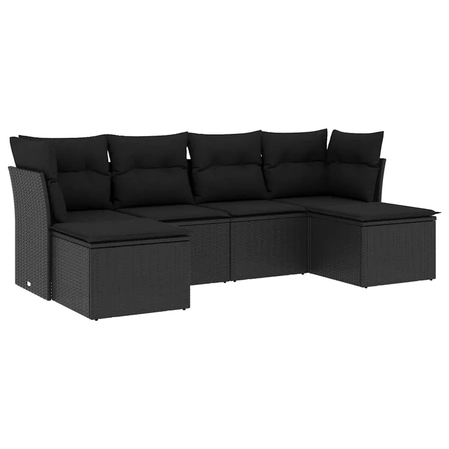 Salon de jardin 6 pcs avec coussins noir résine tressée - 2