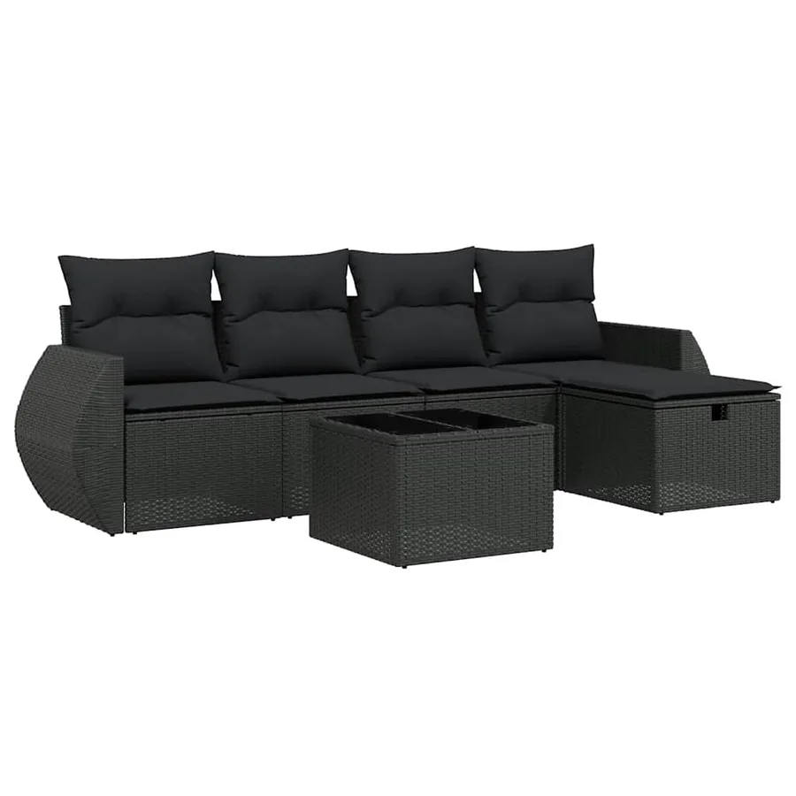 Salon de jardin 6 pcs avec coussins noir résine tressée - 2