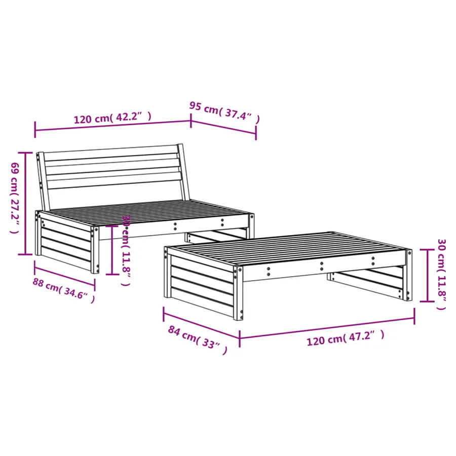 Salon de jardin 2 pcs bois massif douglas - 6