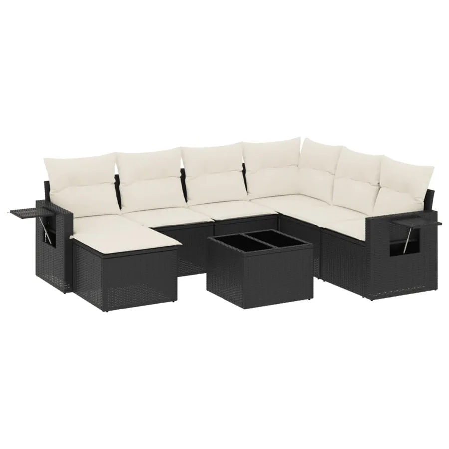 Salon de jardin 8 pcs avec coussins noir résine tressée - 2