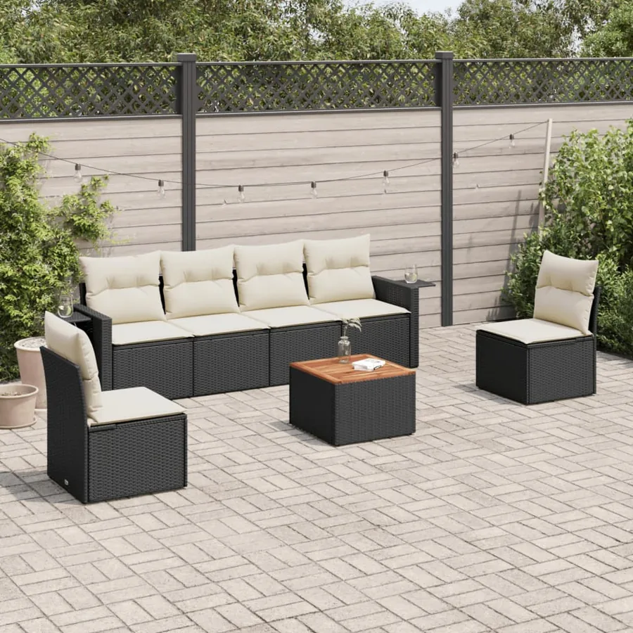 Salon de jardin 7 pcs avec coussins noir résine tressée 55 x 62 x 69 cm - 53,7 kg