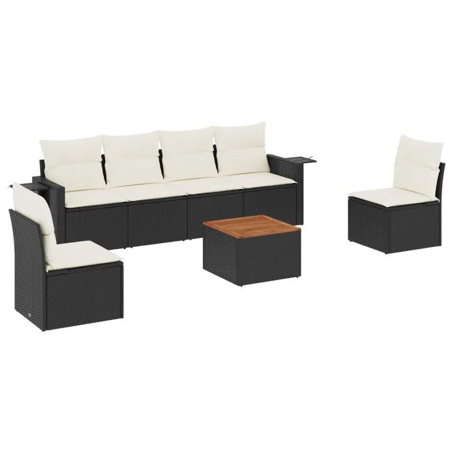 Salon de jardin 7 pcs avec coussins noir résine tressée 55 x 62 x 69 cm - 53,7 kg - 2